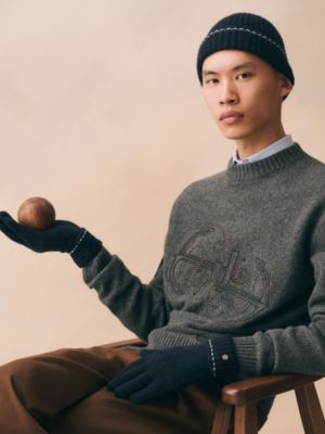 イヤーネット - メンズ カシミヤニットキャップ＆レザーグローブ